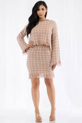 2 piece sweater, knitted plaid set